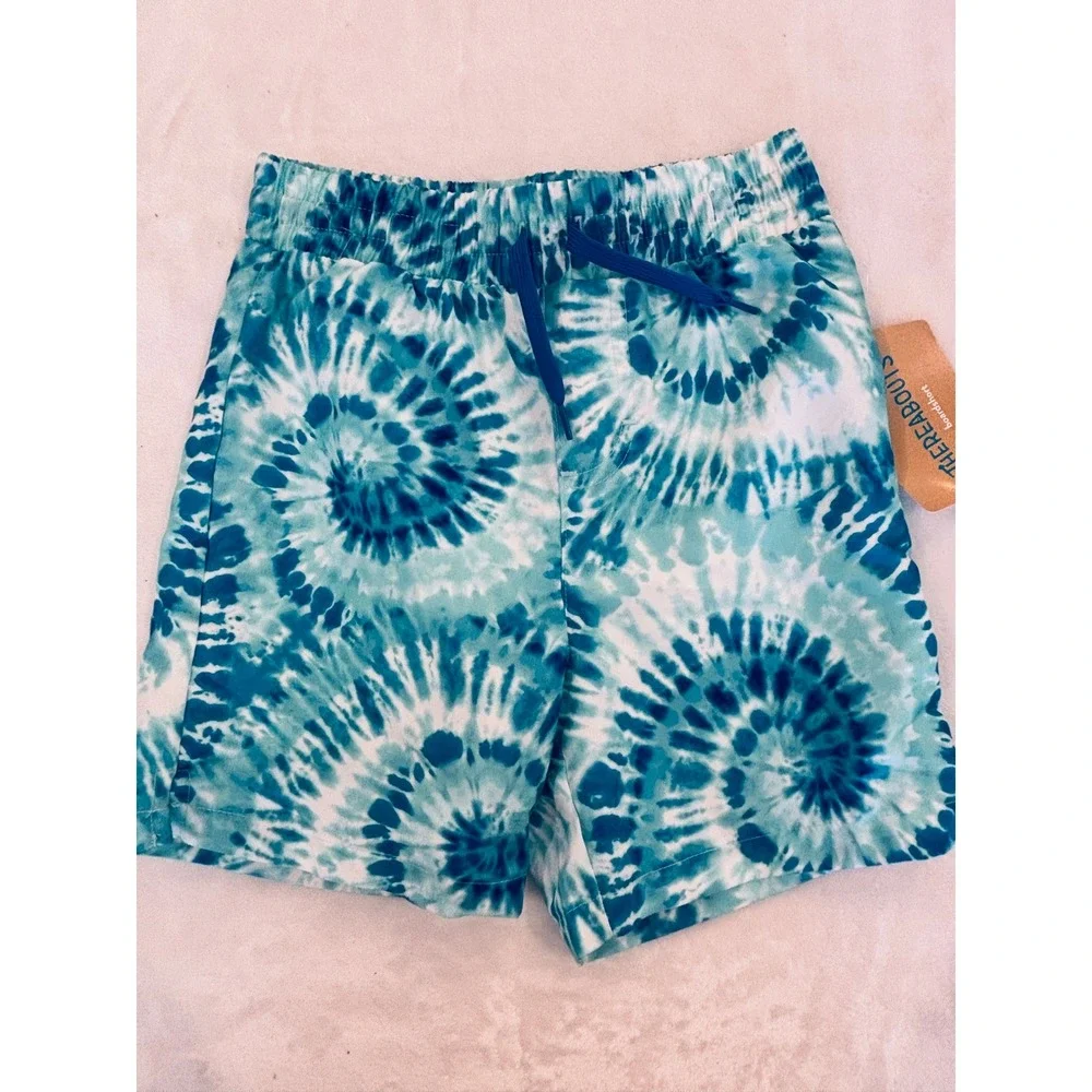 Thereabouts Boys Tie Dye Board Shorts Teal White Swim Trunks XXS 4/5 NWT